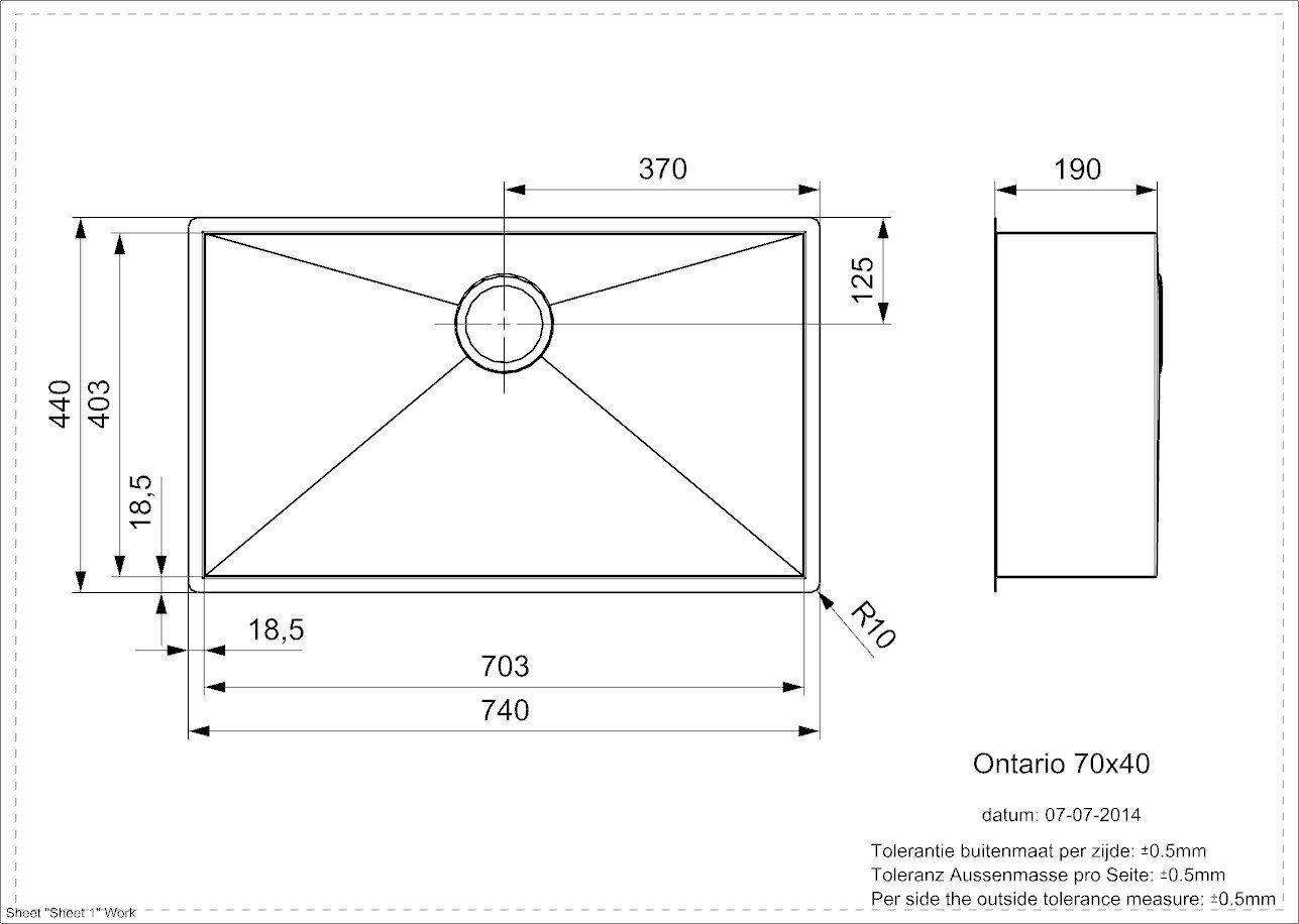 Nerūdijančio plieno virtuvinė plautuvė Reginox Ontario, 740x440 mm kaina ir informacija | Virtuvinės plautuvės | pigu.lt