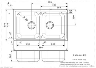 Nerūdijančio plieno virtuvinė plautuvė Reginox Diplomat 20 LUX (R), 86x50 cm kaina ir informacija | Virtuvinės plautuvės | pigu.lt