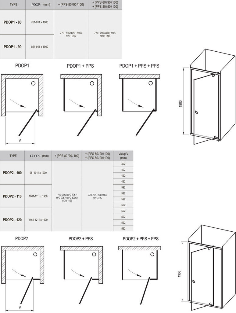 Dušo durys Pivot PDOP2, Ravak, Išmatavimai: 100 Stiklas: Transparent kaina ir informacija | Dušo durys ir sienelės | pigu.lt