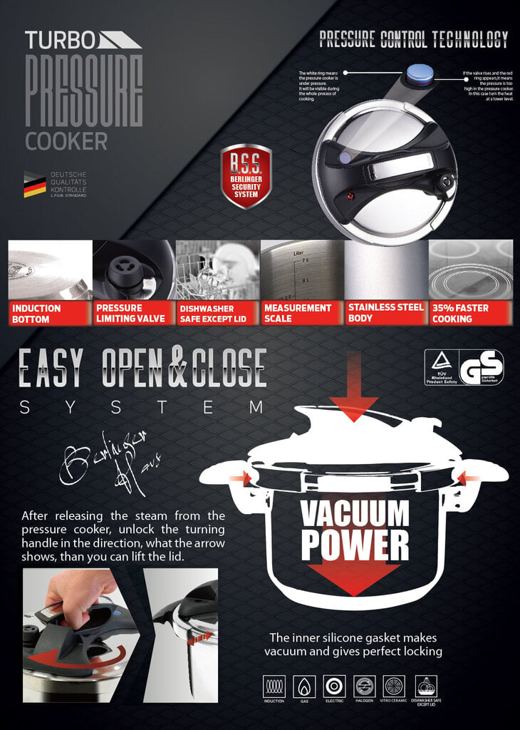 Berlinger Haus greitpuodis Turbo Pressure, 6 l kaina ir informacija | Puodai, greitpuodžiai | pigu.lt