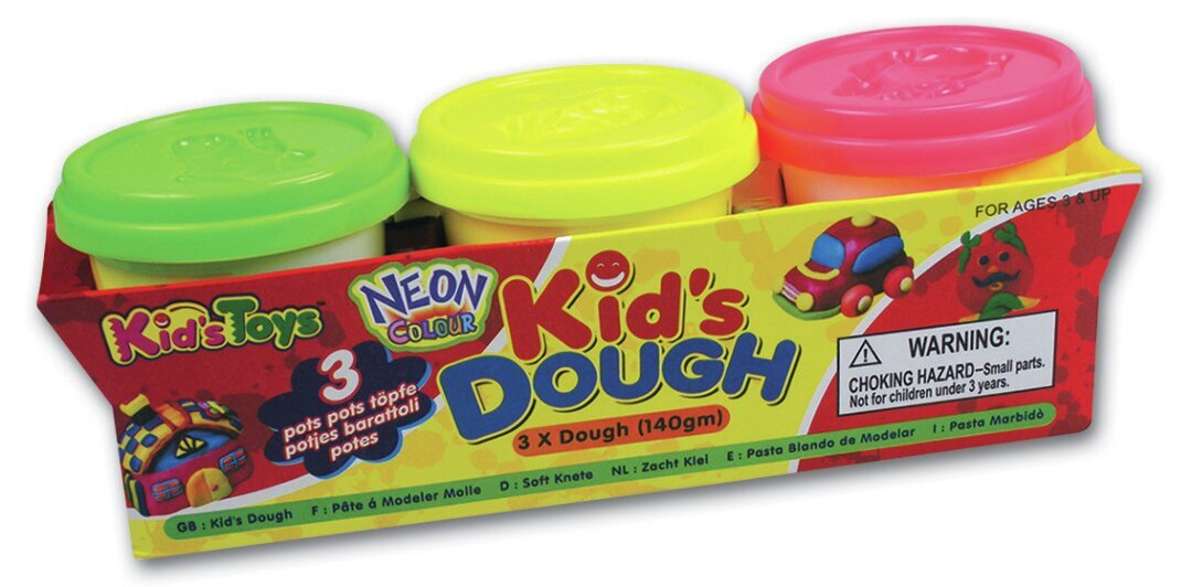 Lipdymo masė Kid's Dough neoninės spalvos, 3 x 140g kaina ir informacija | Lavinamieji žaislai | pigu.lt