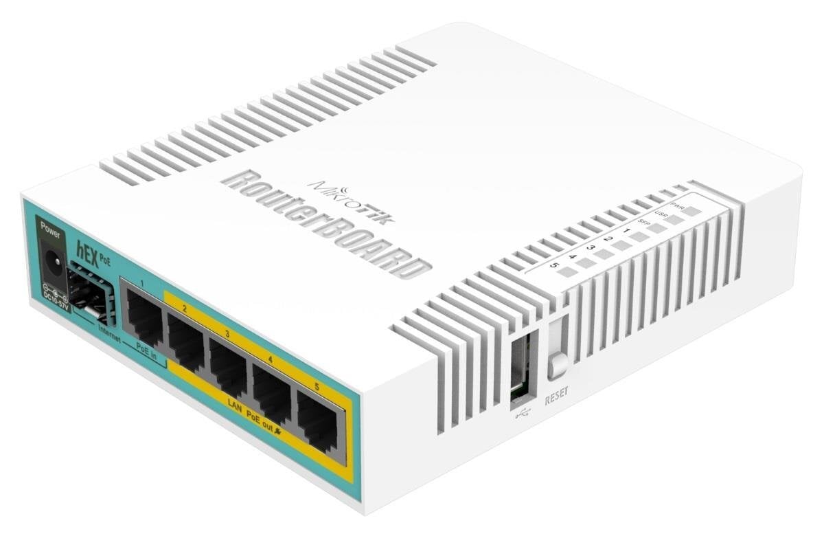 MikroTik RB960PGS hEX PoE L4 128MB RAM, 5xLAN, 1xSFP, 1xUSB, port 2-5PoE output kaina ir informacija | Maršrutizatoriai (routeriai) | pigu.lt