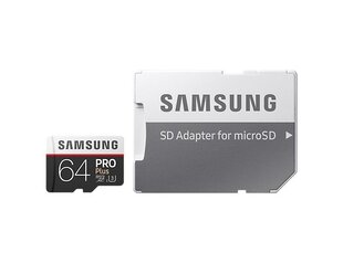 Карта памяти Samsung PRO+ microSDXC 64 ГБ UHS-I U3 [запись 90 МБ/с, чтение 100 МБ/с] цена и информация | Карты памяти для телефонов | pigu.lt