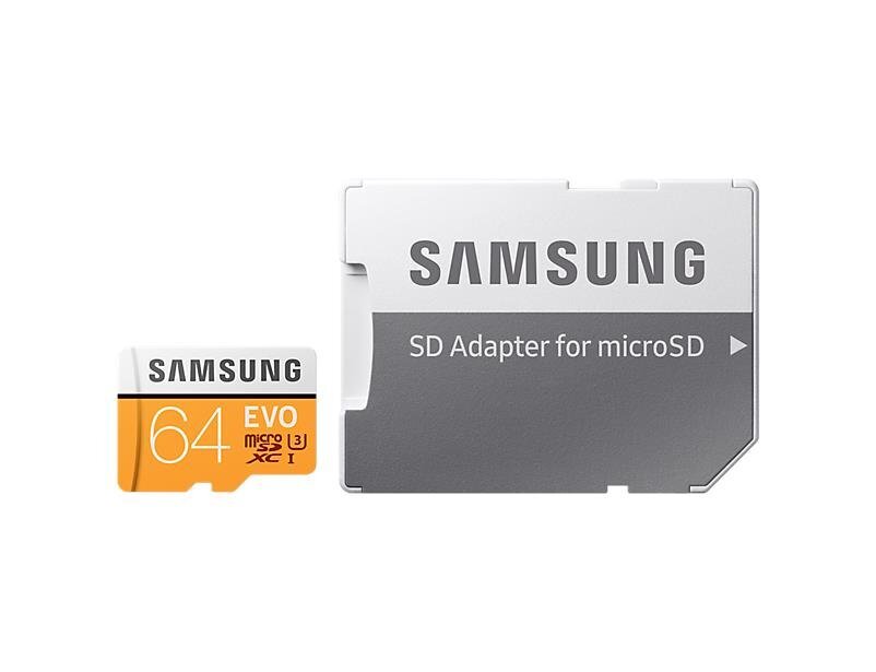 Samsung EVO microSDXC 64GB UHS-I U3 (60MB/s/100MB/s) kaina ir informacija | Atminties kortelės telefonams | pigu.lt