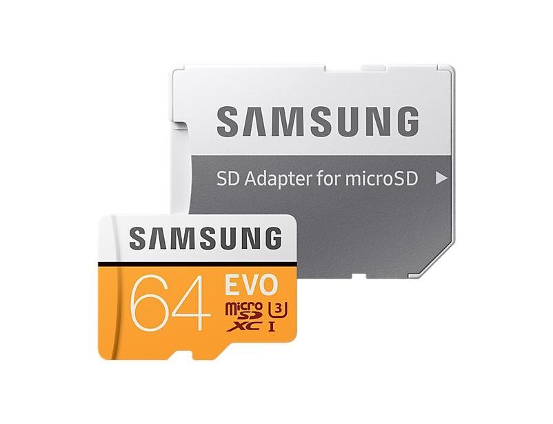 Samsung EVO microSDXC 64GB UHS-I U3 (60MB/s/100MB/s) kaina ir informacija | Atminties kortelės telefonams | pigu.lt