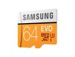 Samsung EVO microSDXC 64GB UHS-I U3 (60MB/s/100MB/s) kaina ir informacija | Atminties kortelės telefonams | pigu.lt