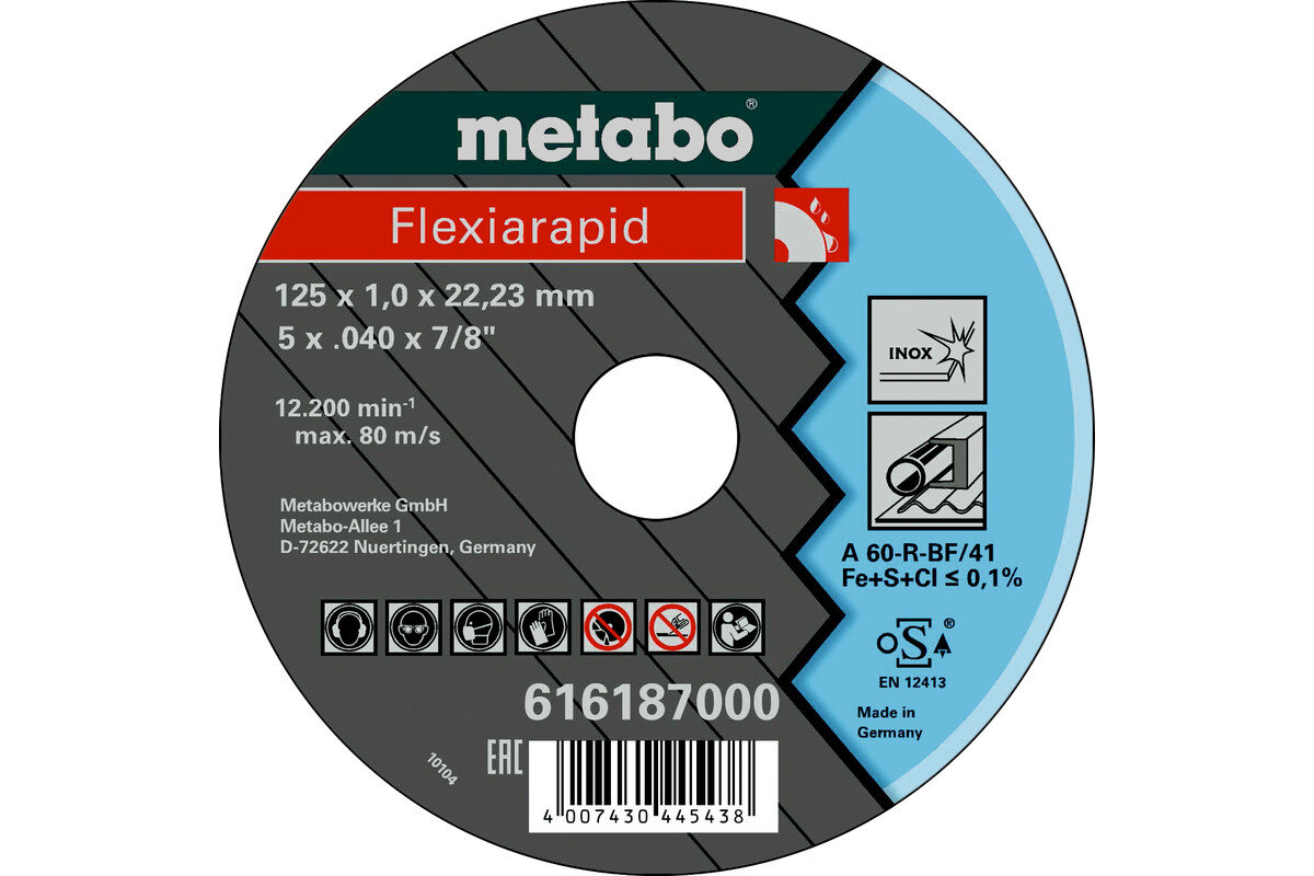 Nerūdijančio plieno pjovimo diskas Metabo Flexiarapid Super TF 41 цена и информация | Sodo technikos dalys | pigu.lt