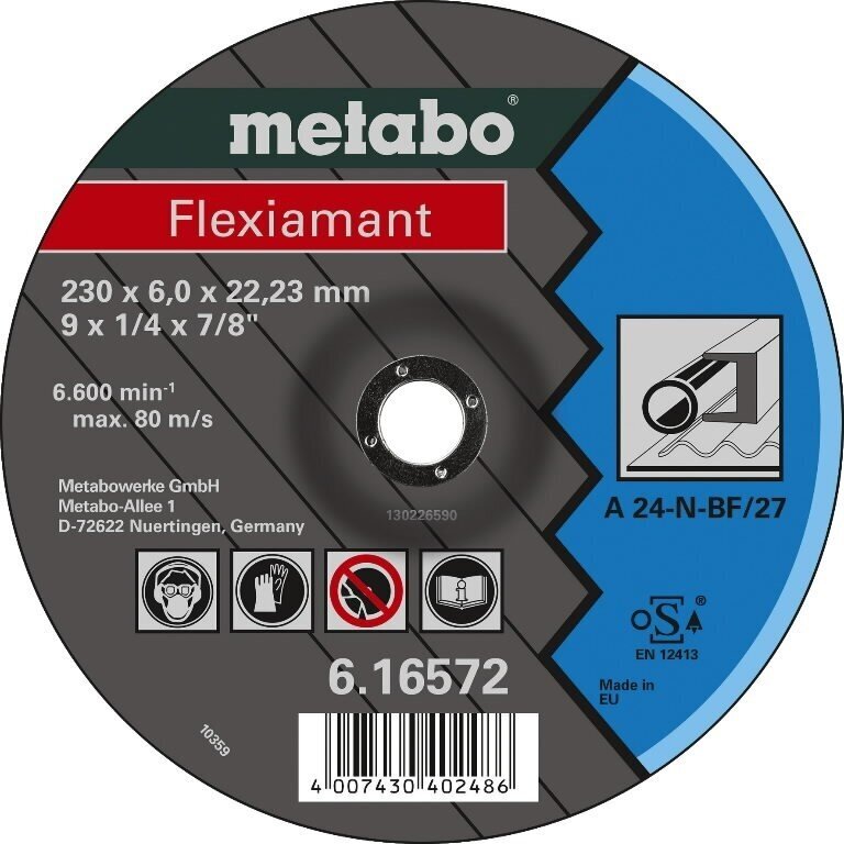 Diskas metalo poliravimui 125x6x22 A 24-N, Metabo kaina ir informacija | Mechaniniai įrankiai | pigu.lt