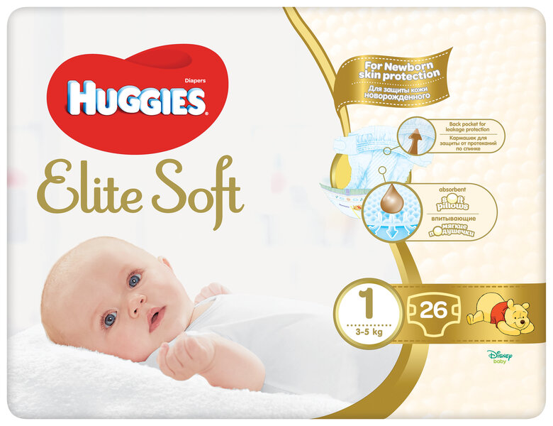 Sauskelnės HUGGIES Elite Soft, 1 dydis, 26 vnt. kaina | pigu.lt