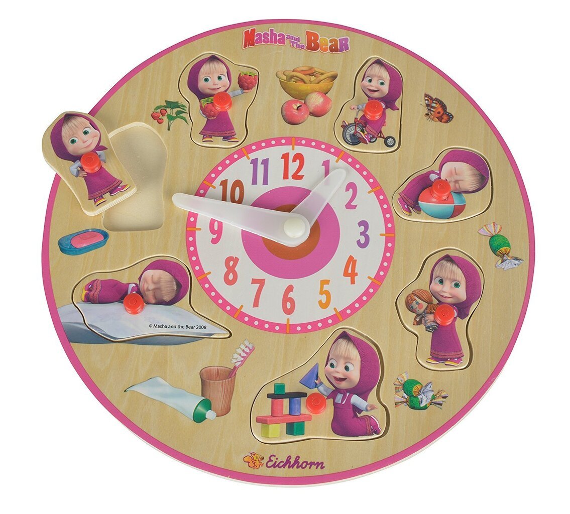 Medinė dėlionė laikrodis Eichhorn Maša ir Lokys kaina ir informacija | Žaislai kūdikiams | pigu.lt