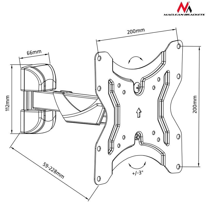 Maclean MC-741 Braket for TV or monitor 13-42 '' 25kg black цена и информация | Kabeliai ir laidai | pigu.lt