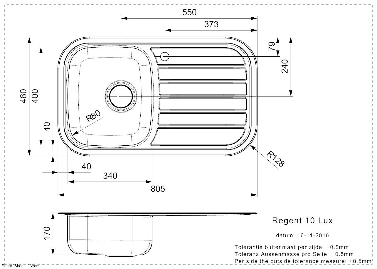 Nerūdijančio plieno virtuvinė plautuvė Reginox Regent 10 LUX (R), 80,5x48 cm kaina ir informacija | Virtuvinės plautuvės | pigu.lt