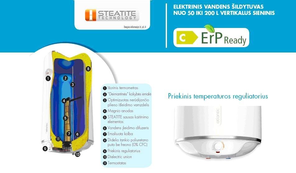 Elektrinis vandens šildytuvas Atlantic VM080 Steatite TURBO, vertikalus 80L цена и информация | Vandens šildytuvai | pigu.lt