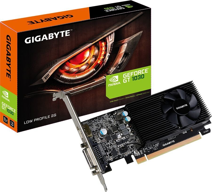 Vaizdo plokštė Gigabyte GeForce GT 1030 2GB GDDR5 (64 Bit), DVI-D, HDMI,  BOX (GV-N1030D5-2GL) kaina | pigu.lt