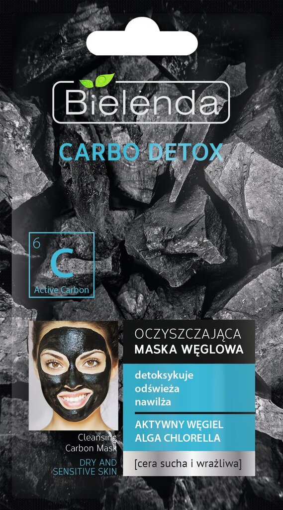 Valanti veido kaukė su aktyviaja anglimi sausai jautriai odai Bielenda Carbo Detox 8 ml kaina ir informacija | Veido kaukės, paakių kaukės | pigu.lt