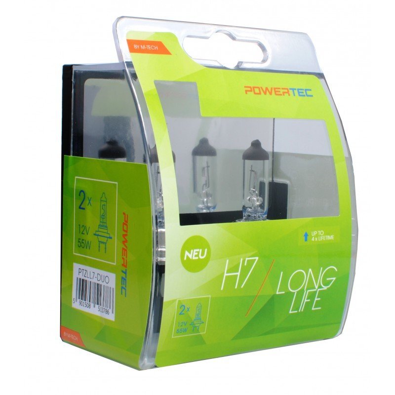 Automobilinės lemputės M-Tech Powertec Long life H7 12V, 2 vnt. kaina ir informacija | Automobilių lemputės | pigu.lt