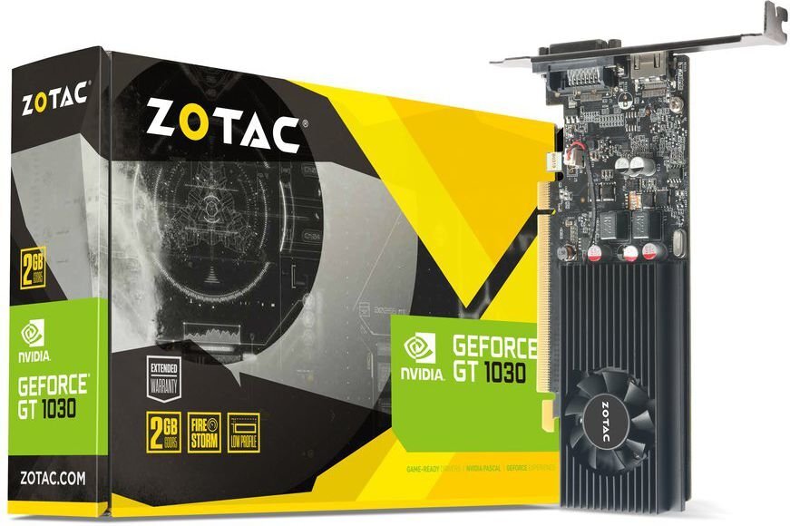 Zotac GeForce GT 1030 LP 2GB GDDR5 (64 bit), DVI-D, HDMI, BOX (ZT-P10300A-10L) kaina ir informacija | Vaizdo plokštės (GPU) | pigu.lt