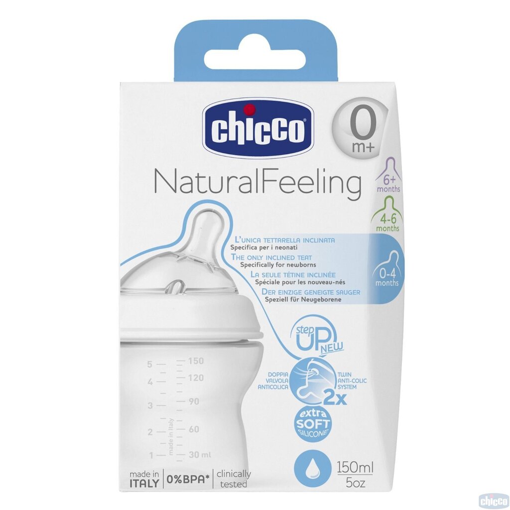 Buteliukas Chicco Natural Feeling 150 ml, 0 mėn., vidutinės tėkmės kaina ir informacija | Buteliukai kūdikiams ir jų priedai | pigu.lt