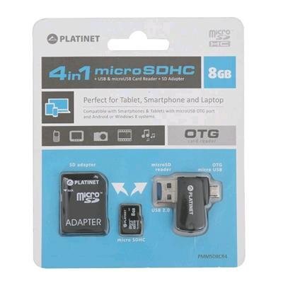 Platinet PMMSD8CR4 4in1 8GB USB laikmena + Micro SD kortelė + micro USB OTG skaitytuvas telefonams ir planšetiniams kompiuteriams цена и информация | Atminties kortelės telefonams | pigu.lt
