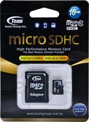 Карта памяти с адаптером Team Group Micro SDHC 16GB CL10 цена и информация | Карты памяти для телефонов | pigu.lt