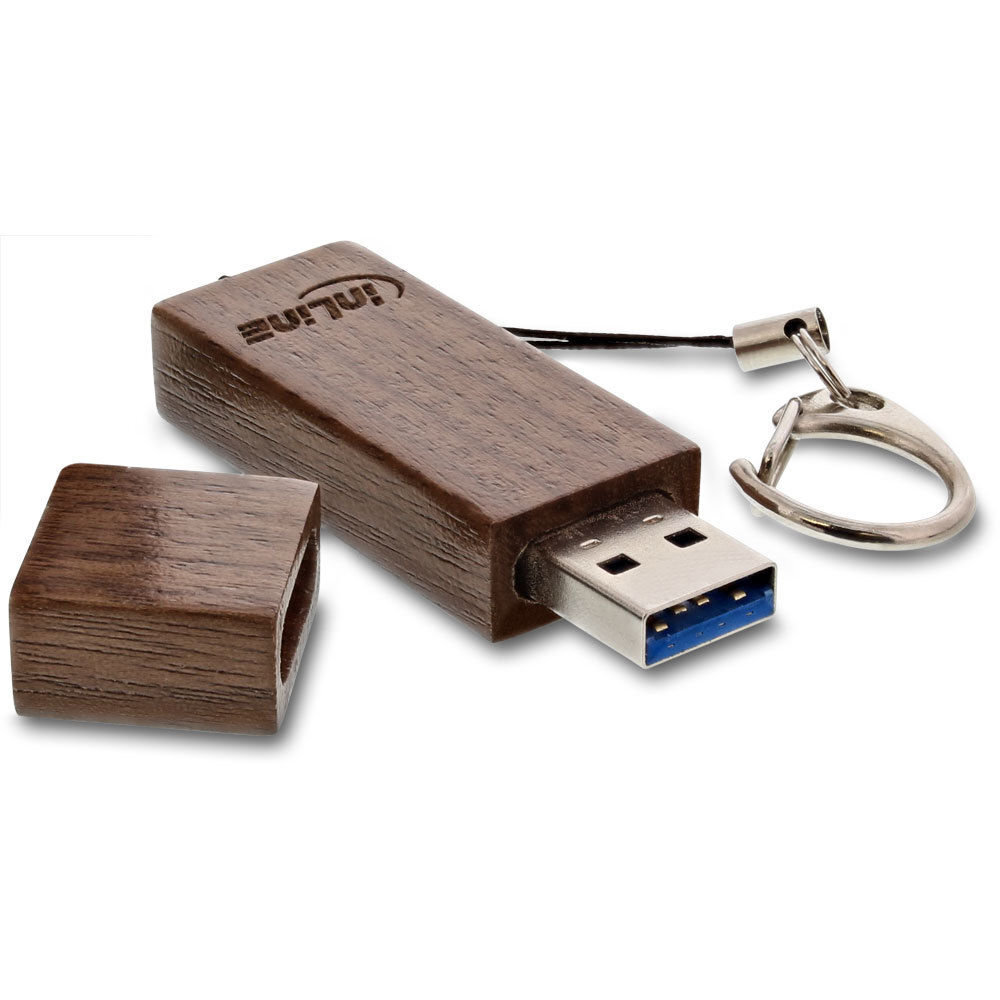 USB laikmena InLine 35065W 128 GB USB 3.0, su pakabuku raktams, riešutmedžio spalvos   цена и информация | USB laikmenos | pigu.lt
