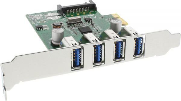 InLine USB 3.0 4 Port Host Controller PCIe incl. Low Profile Bracket and 4 Pin Aux. Power (76661C) kaina ir informacija | Valdikliai | pigu.lt