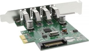 4-портовый хост-контроллер InLine USB 3.0 PCIe, вкл. Низкопрофильный кронштейн и 4-контактный Aux. Power (76661C) цена и информация | Контроллеры | pigu.lt