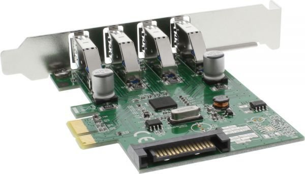 InLine USB 3.0 4 Port Host Controller PCIe incl. Low Profile Bracket and 4 Pin Aux. Power (76661C) цена и информация | Valdikliai | pigu.lt