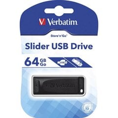 "флэш-накопитель verbatim usb, usb 2.0, 64 гб, слайдер, черный, 98698, usb a, с телескопическим разъемом цена и информация | USB накопители | pigu.lt