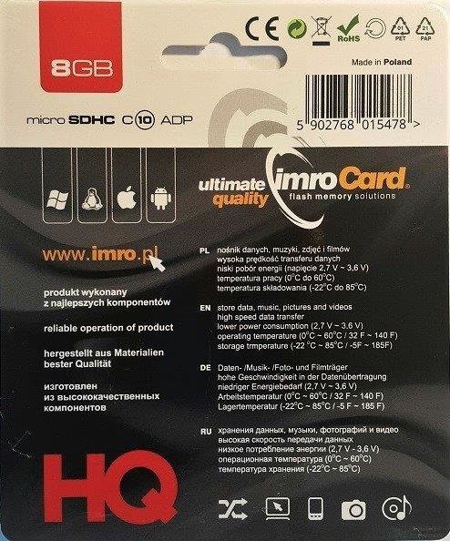 Imro KOM000654 MicroSD 8GB kaina ir informacija | Atminties kortelės telefonams | pigu.lt