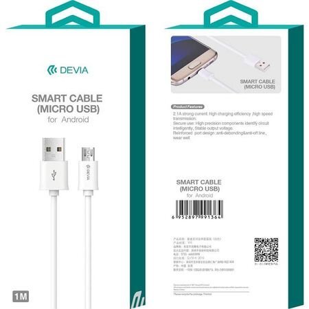 Micro USB laidas Devia Smart, 1m, Balta цена и информация | Laidai telefonams | pigu.lt