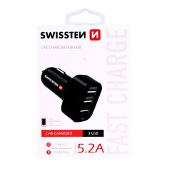 Автомобильная зарядка Swissten Triple премиум USB 2.1A + 2.1A + 1A, черная цена и информация | Зарядные устройства для телефонов | pigu.lt