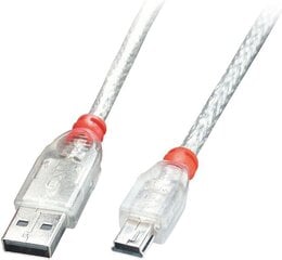 CABLE USB2 A TO MINI-B 0.5M/TRANSPARENT 41781 LINDY kaina ir informacija | Laidai telefonams | pigu.lt