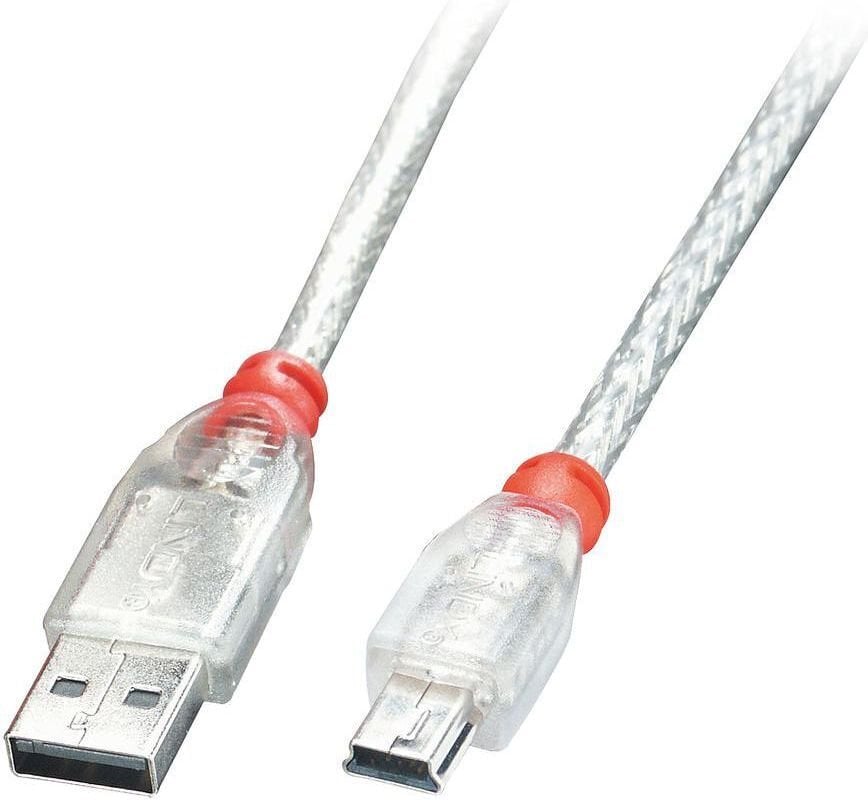 CABLE USB2 A TO MINI-B 0.5M/TRANSPARENT 41781 LINDY цена и информация | Laidai telefonams | pigu.lt