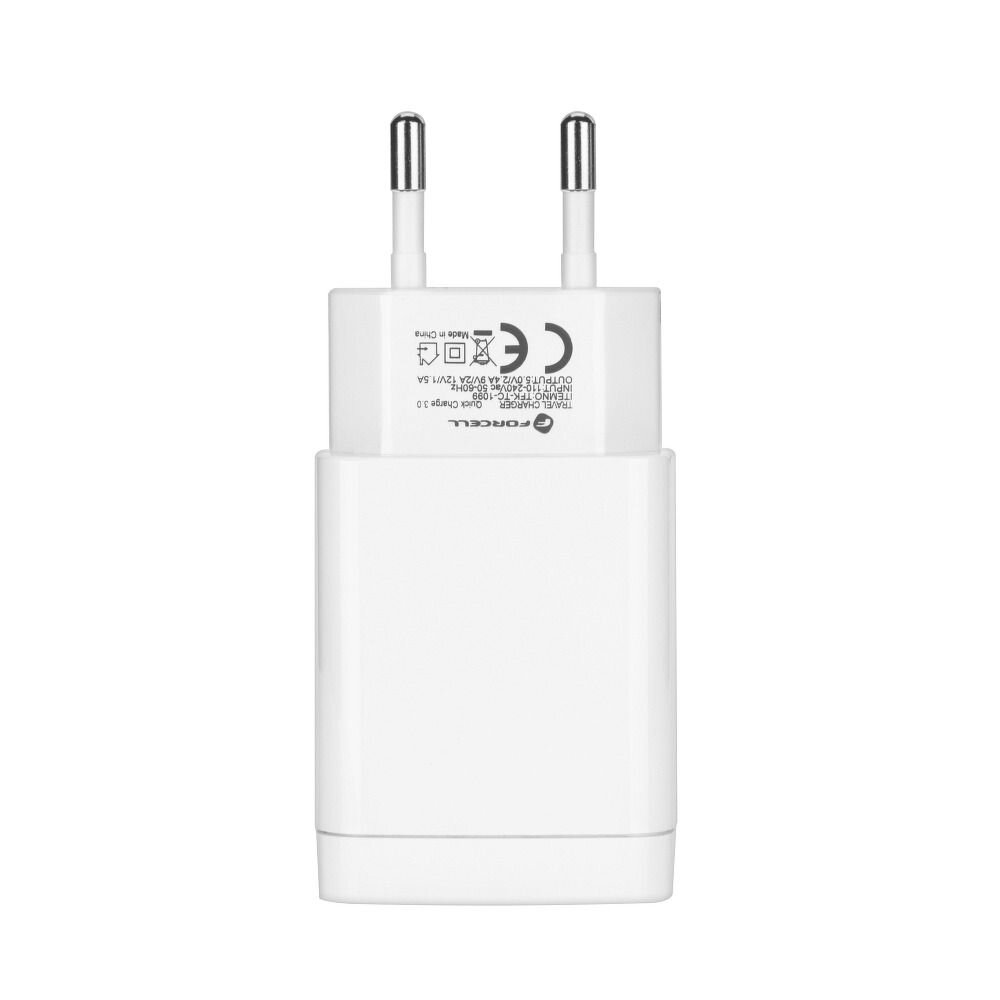 Forcell Pulse Quick Charge 3.0 Premium Travel Charger + Type-C Cable USB 2.4A White kaina ir informacija | Krovikliai telefonams | pigu.lt