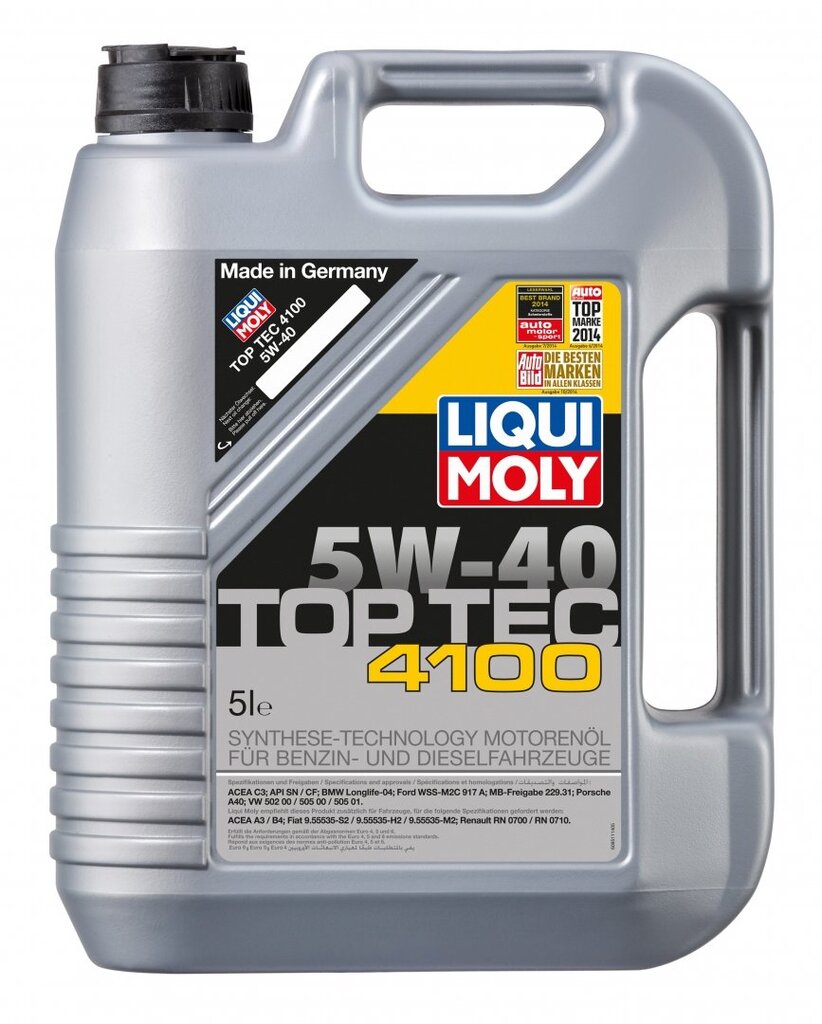 Sintetinė variklinė alyva Liqui-Moly Top Tec 4100 5W-40, 5L kaina ir informacija | Variklinės alyvos | pigu.lt
