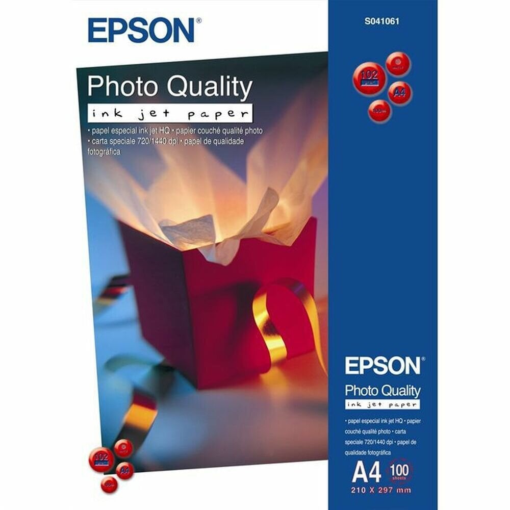 Epson Photo Quality Ink Jet  105g  A4  100sheets kaina ir informacija | Priedai fotoaparatams | pigu.lt