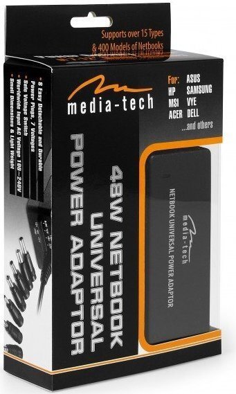 Universalus nešiojamojo kompiuterio kroviklis Media-Tech MT6259 (3A, 48W), juodas kaina ir informacija | Kompiuterių aušinimo ir kiti priedai | pigu.lt