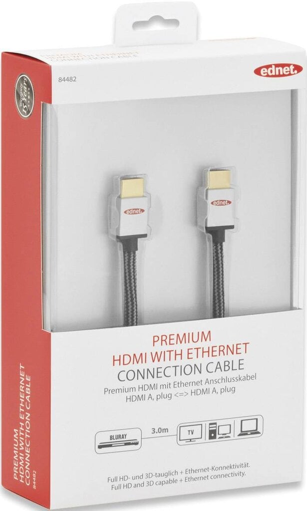 Ednet HDMI kabelis 84482, 3m kaina ir informacija | Kabeliai ir laidai | pigu.lt