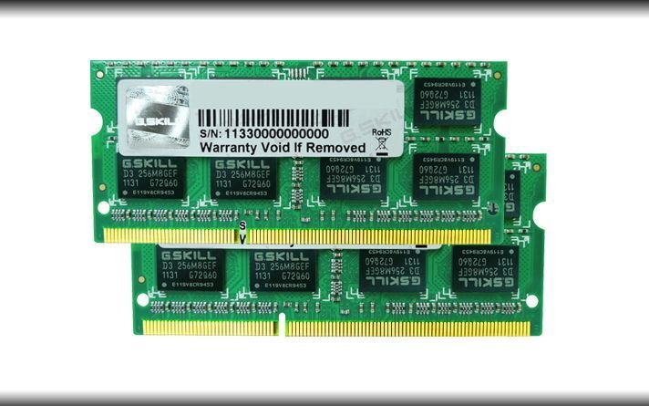 G.Skill DDR3 SODIMM 2x2GB 1600MHz CL9 (F3-12800CL9D-4GBSQ) kaina ir informacija | Operatyvioji atmintis (RAM) | pigu.lt