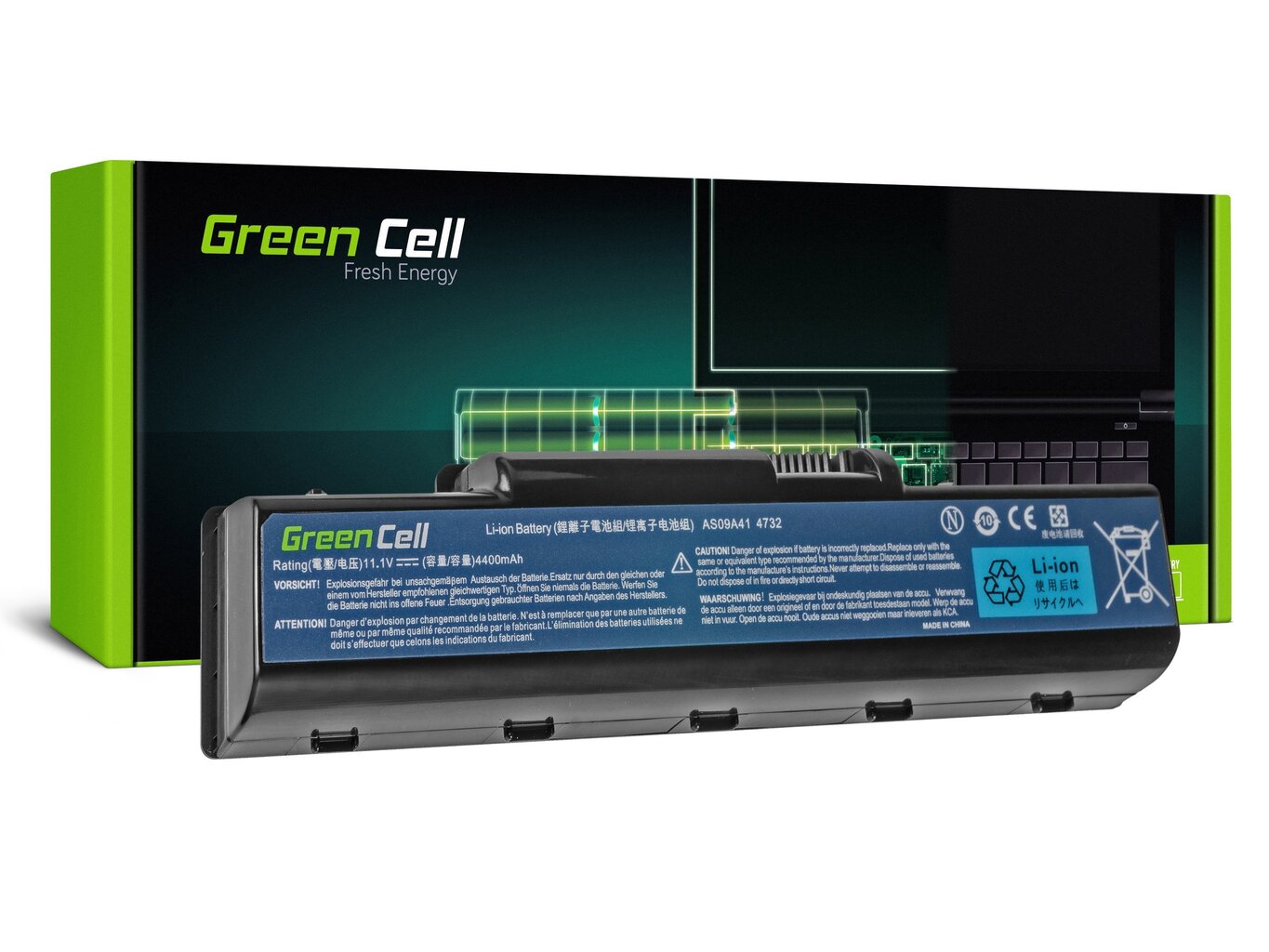 Green Cell Laptop Battery for Acer Aspire 5532 5732Z 5734Z eMachines E525 E625 E725 G430 G525 G625 цена и информация | Akumuliatoriai nešiojamiems kompiuteriams | pigu.lt