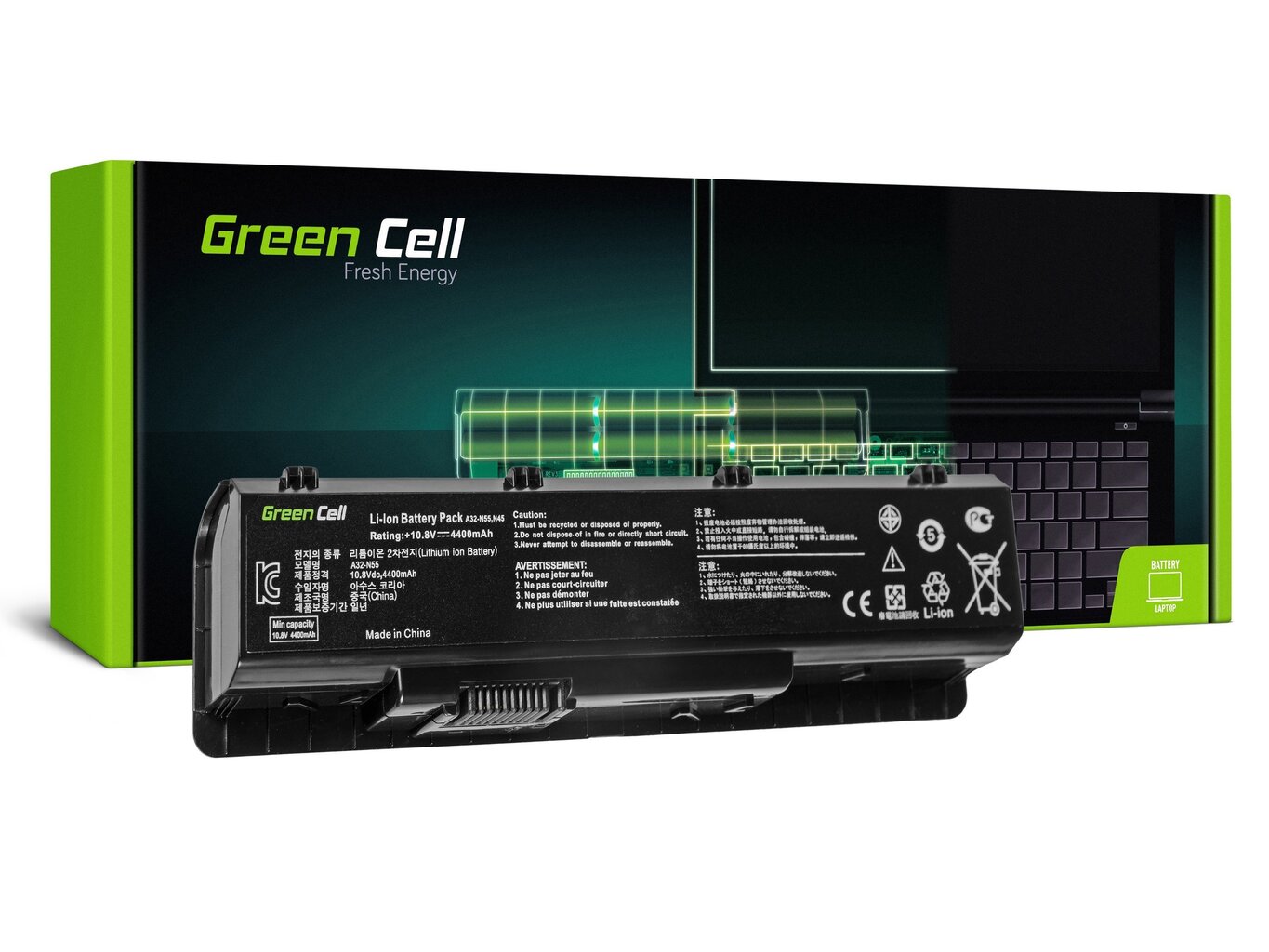 Green Cell Laptop Battery for N45 N55 N55S N55SF N55SL N75 N75E N75S N75SF N75SL цена и информация | Akumuliatoriai nešiojamiems kompiuteriams | pigu.lt