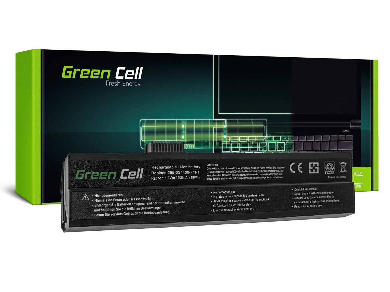 Green Cell Laptop Battery for Fujitsu-Siemens 3000 5000 7000 Blockbuster Excellent 3000 5000 UNIWILL 255 VEGA VegaPlus 255 kaina ir informacija | Akumuliatoriai nešiojamiems kompiuteriams | pigu.lt