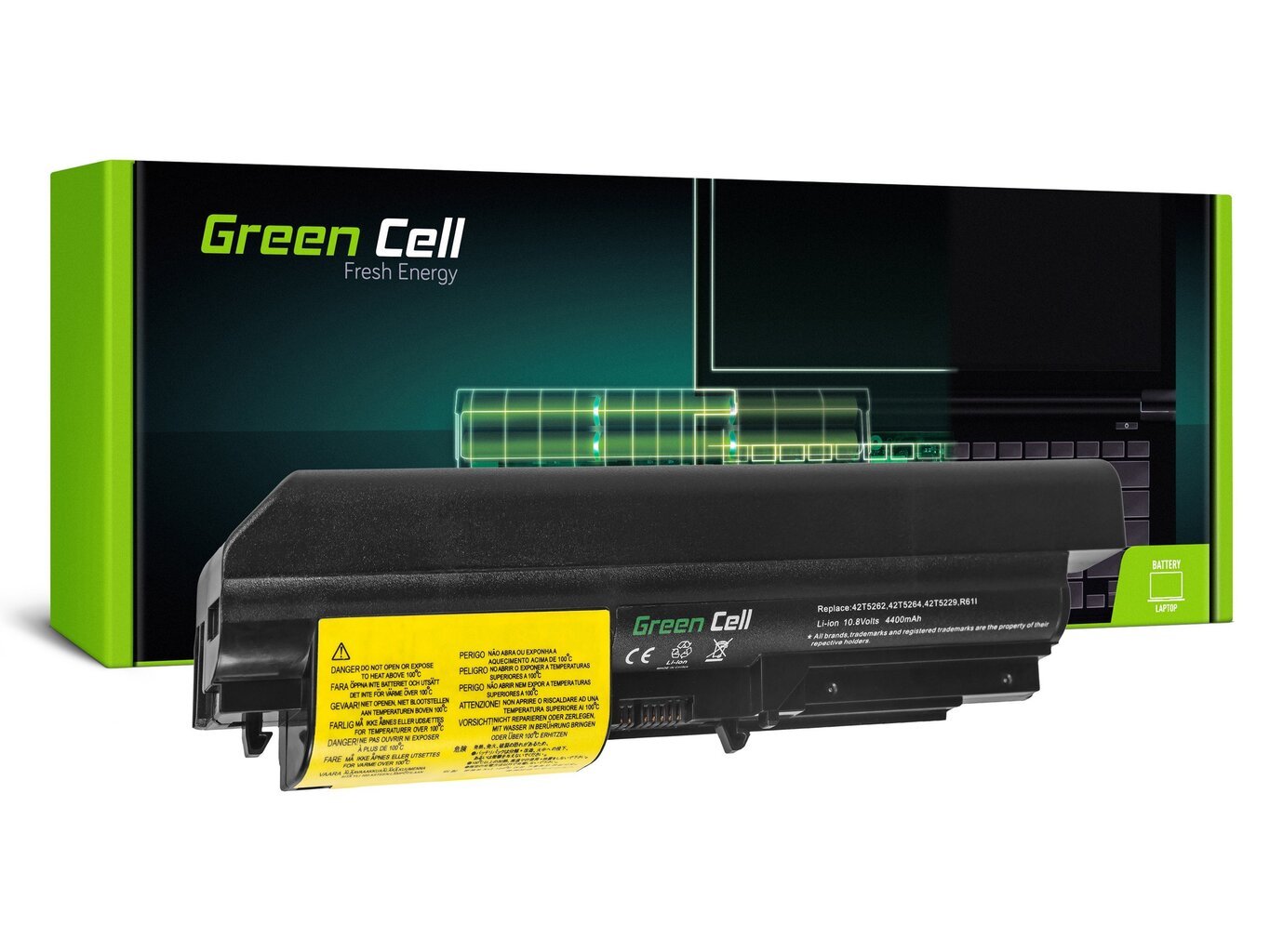 Green Cell Laptop Battery for IBM Lenovo ThinkPad T61 R61 T400 R400 kaina ir informacija | Akumuliatoriai nešiojamiems kompiuteriams | pigu.lt
