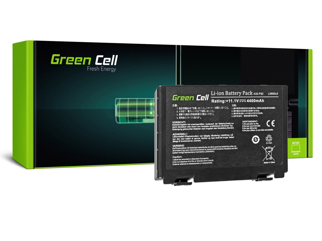 Green Cell Laptop Battery for Asus K40 K50 K50AB K50C K51 K51AC K60 K70 X70 X5DC цена и информация | Akumuliatoriai nešiojamiems kompiuteriams | pigu.lt