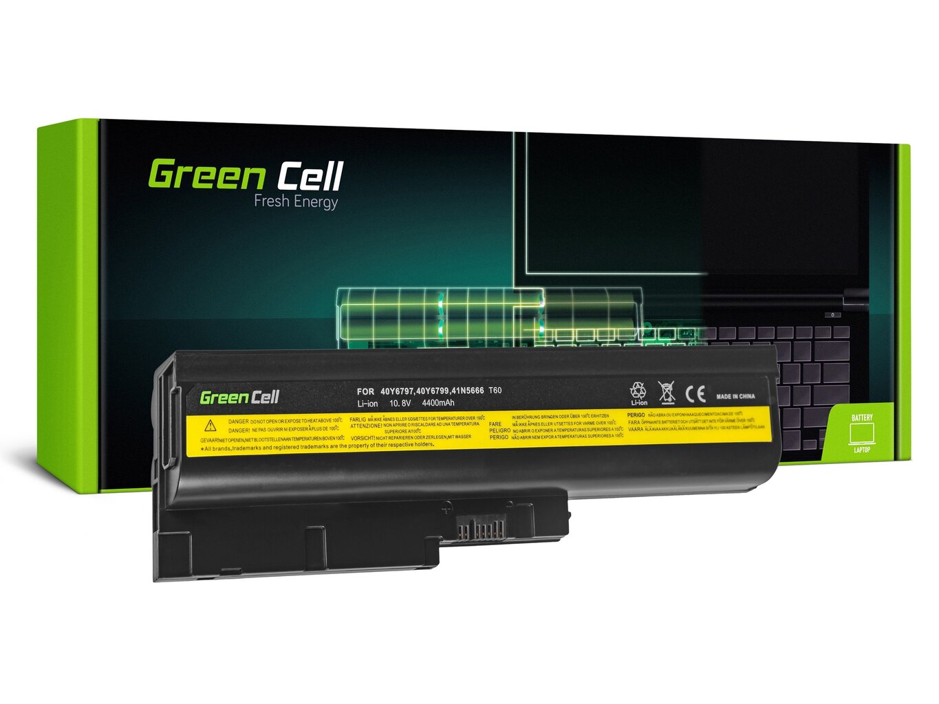Green Cell Laptop Battery for IBM Lenovo ThinkPad T60 T61 R60 R61 цена и информация | Akumuliatoriai nešiojamiems kompiuteriams | pigu.lt