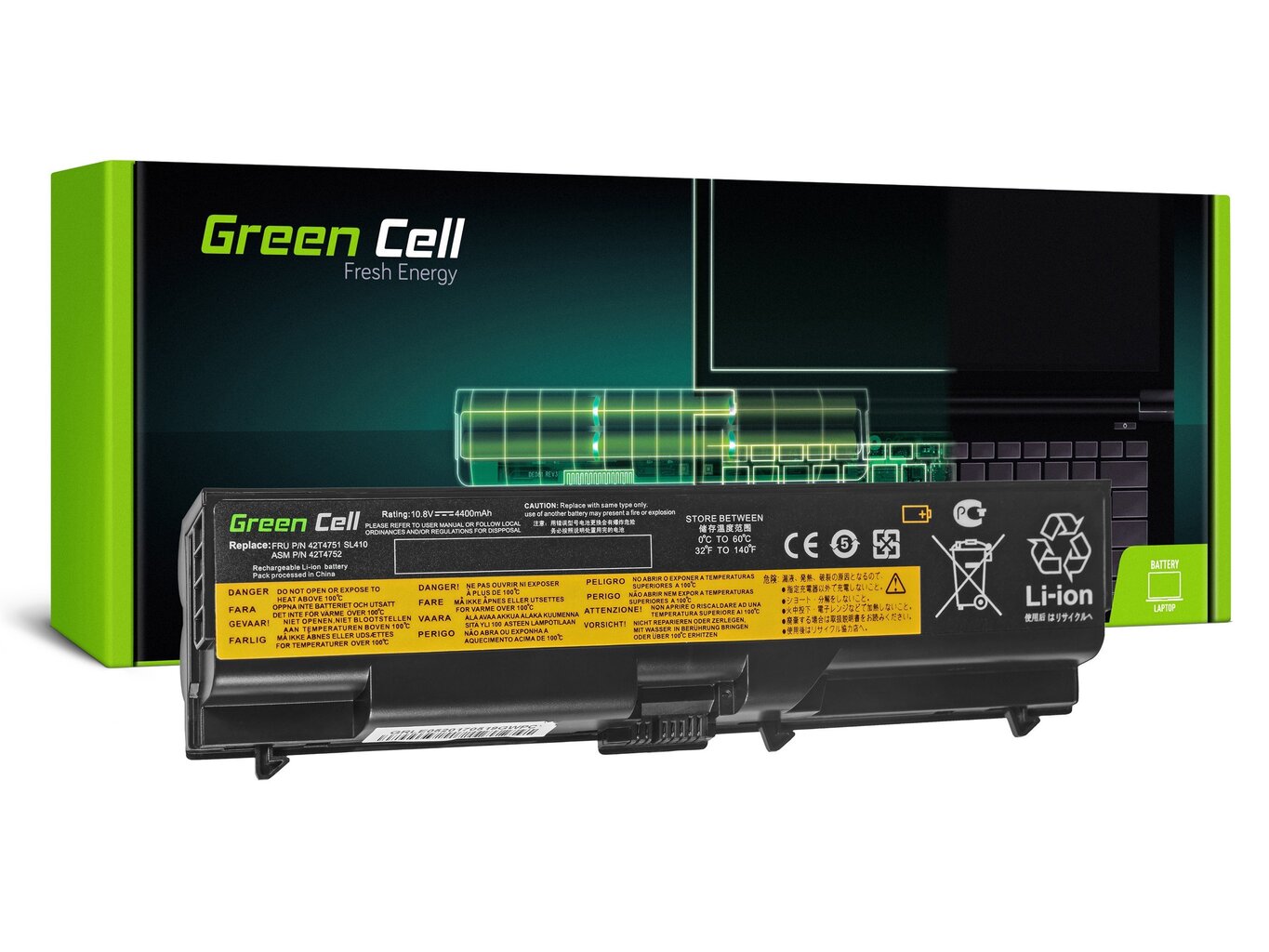 Green Cell Laptop Battery for IBM Lenovo ThinkPad T410 T420 T510 T520 W510 Edge 14 15 E525 kaina ir informacija | Akumuliatoriai nešiojamiems kompiuteriams | pigu.lt