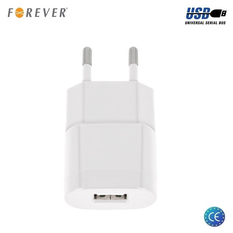 Forever TC-07 universalus įkroviklis, 1A, USB, Baltas kaina ir informacija | Krovikliai telefonams | pigu.lt