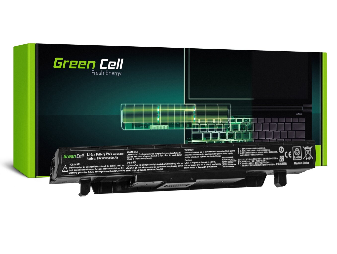 Green Cell Laptop Battery for Asus GL552 GL552J GL552JX GL552V GL552VW GL552VX ZX50 ZX50J ZX50V kaina ir informacija | Akumuliatoriai nešiojamiems kompiuteriams | pigu.lt