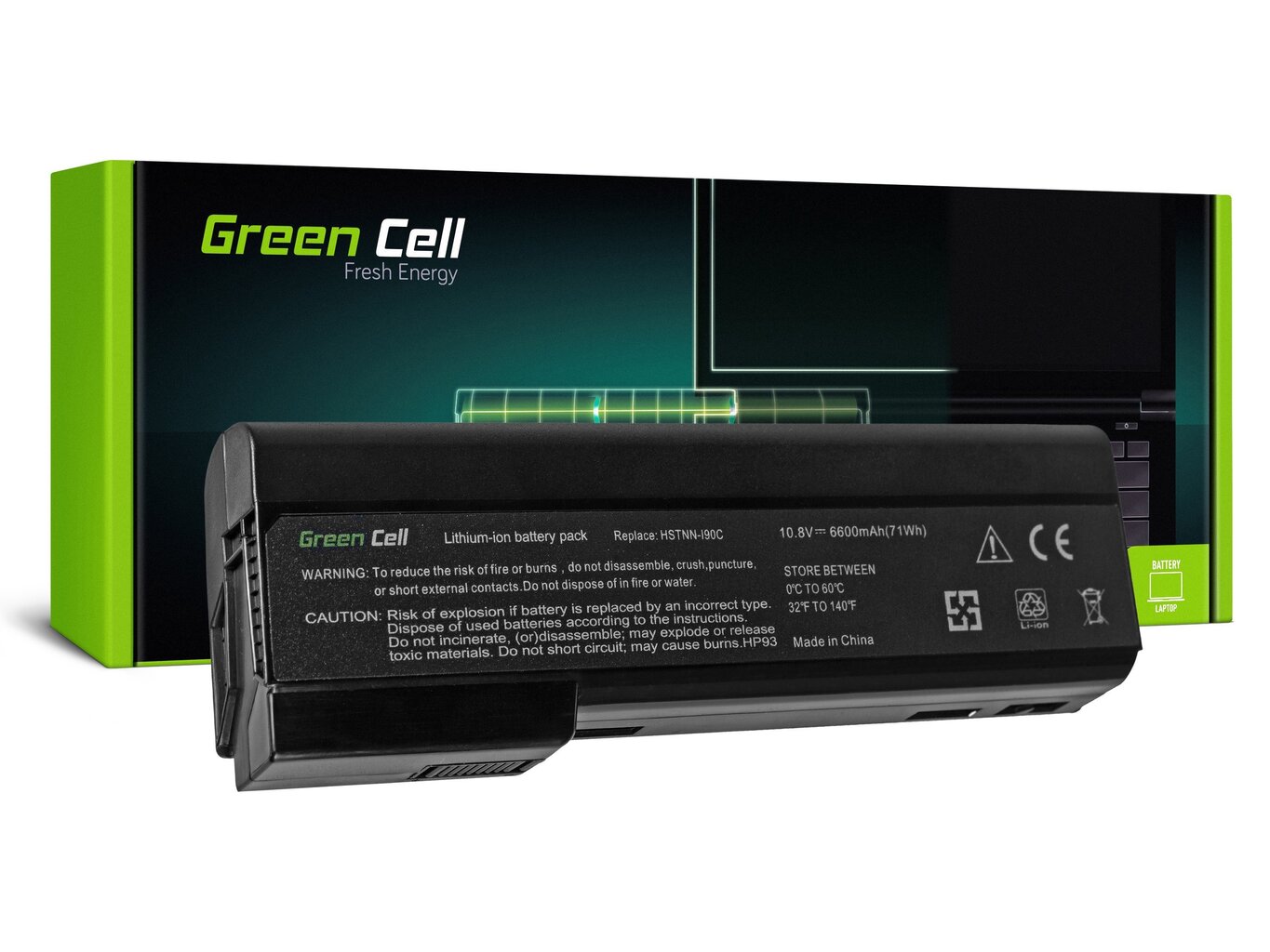 Enlarged Green Cell Laptop Battery for HP EliteBook 8460p 8560p 8560w ProBook 6460b 6560b 6570b kaina ir informacija | Akumuliatoriai nešiojamiems kompiuteriams | pigu.lt